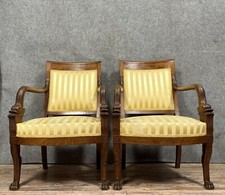 Paire de fauteuils aux Dauphins époque Empire en acajou vers 1810