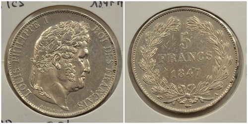 Louis philippe francs 1847 - i, 5