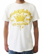 Christian Audigier Homme Crown of Glory T-Shirt en blanc/crème & or (CATS002)