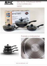 Tris poêles 20-24-28 cm de haut 6 pièces AMC en pierre antiadhésive avec...