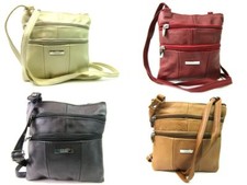 Femmes Lorenz Véritable Cuir Croisé Bandoulière Sac à Main Double Poche