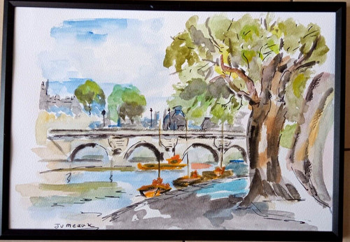 Aquarelle paris peniche - paris, le