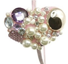 Serre Tête  femme ou fille soirée mariage cérémonie baptème Coeur rose perles