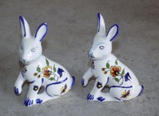 BARBOTINE FAÏENCE DE DESVRES PEINT A LA MAIN DÉCOR DE ROUEN 2 LIEVRES