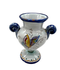 Petit vase faïence Nevers signé F. Cottard décor floral papillon XIXe antique