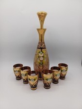 Service en verre de Murano – Italie – 1 carafe + 6 verres – Décor floral