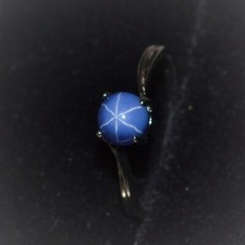 Saphir Etoilé Bleu de 1,50 ct Taille Rond Cabochon - Bague Argent 925