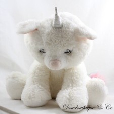 Peluche chat licorne ETAM range pyjama doudou bouillotte blanc assis 38 cm