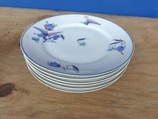 Lot de 6 anciennes assiettes plates en porcelaine de Limoges ULIM Art Déco