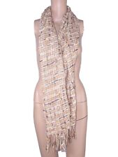 Écharpe châle femme ou beige laine douce franges 160 cm hiver chaud vintage