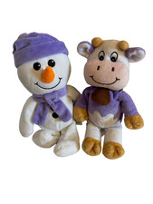 MILKA lot de 2  peluches bonhome de neige et vache
