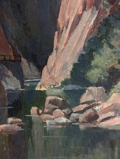 Tableau ancien   Montagne Pyrénées AMÉLIE LES BAINS  les gorges de Mondony 1936