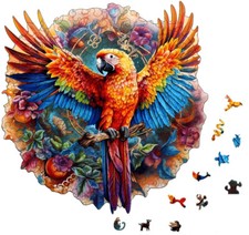 Grand puzzle rond en bois perroquet 28cmx28cm piece animaux