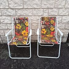 Paire De Fauteuils Pliants Vintage, Camping, Floral, Chaise Pliante, Orange