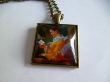 collier sautoir bronze carré  cabochon la liseuse 25mm pochette cadeau offerte