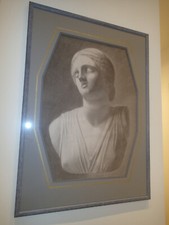 Buste de Femme Statue XIXe s. Fusain Bel Encadrement Déesse Mythologie Portrait