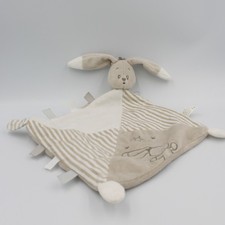 Doudou plat lapin beige blanc
