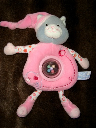 Doudou chat rose hochet - rose,