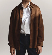 Veste chemise homme marron pur daim sur mesure taille XS S M L XL 2XL 3XL