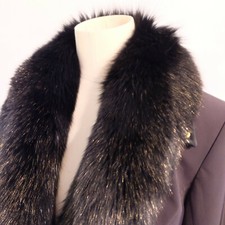 Veste femme GIZIA,  glamour noire, + col fourrure véritable Renard,  taille 40