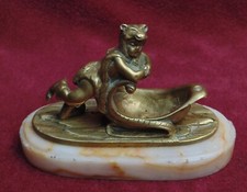 rare magnifique ancien bronze 19 eme  signé T .SCHOOP enfant & traineau luge