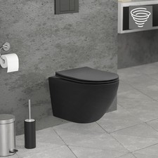 WC suspendu court chasse d'eau tornado noir mat avec siège de toilette Softclose