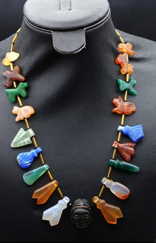 Collier ancien mixte agate - , de