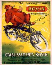 Affiche moto ancienne Rovin 1924 - Art mural français - 12X16/16X20/18X24/24X36