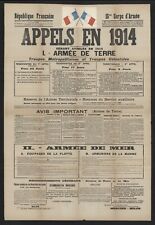 affiche originale 1ère guerre mondiale - appels en 1914 100x64cm bon état