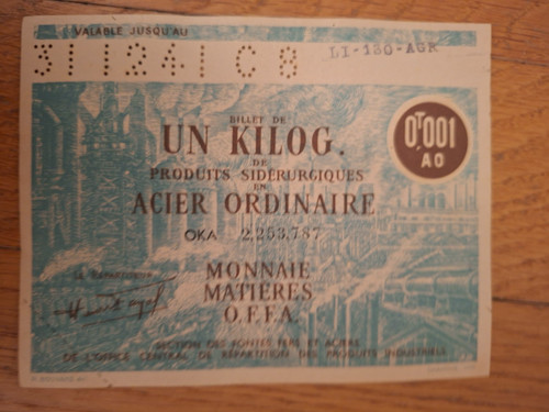 Rationnement billet matiere - -,
