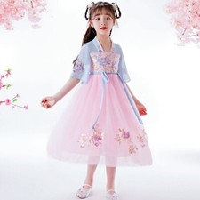Fille Floral Robe Maille Brodée Fairy Vêtement Ancien Déguisement Chinois Hanfu