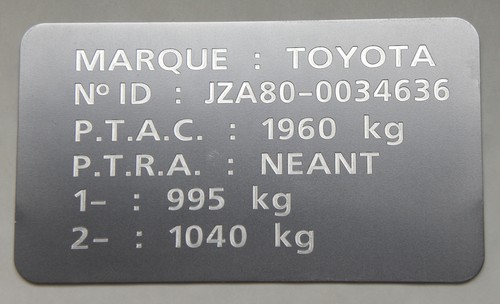 Plaque tare gravée - de,