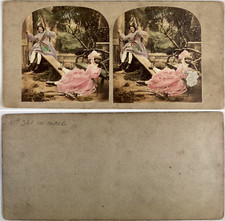 Femmes sur une bascule, Vintage albumen print, ca.1860, stéréo Tirage vintage aq
