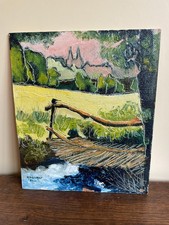 Tableau huile sur panneau 1980 à déchiffrer (XXe-s) vu MAREDSOUT 25,5x30,5cm