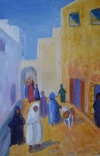 Scène De Rue, Maroc Aquarelle Robin Beverley c1990 École Britannique