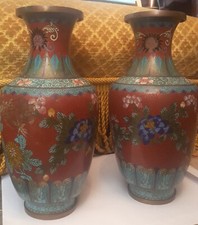 Paire de Vases Chinois Cloisonnés Début XXe Siècle - Art Asiatique Vintage