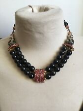 Collier Vintage pierre semi précieuse onyx et strass rose en TBE.