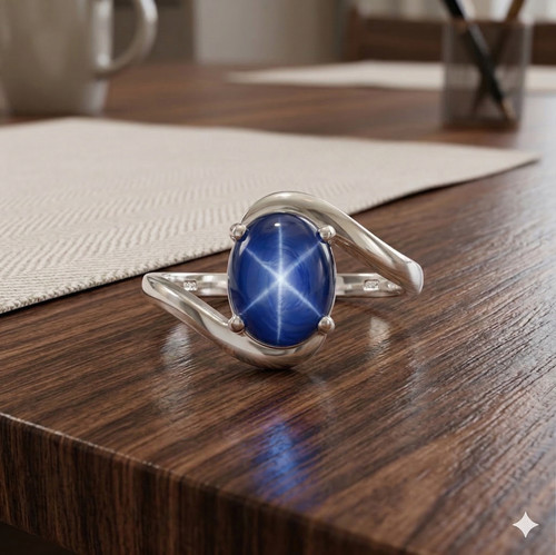 Bague saphir étoile bleue