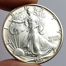 1 Once Argent Pur .999 Silver Eagle 1991 USA Walking Liberty Dollar Monnaie