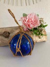 20⚜️ Suspension Déco Boule de Chalut Bleu en Verre Avec Filet Diamètre 9 Cm