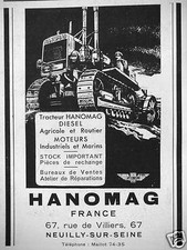 PUBLICITÉ TRACTEUR HANOMAG FRANCE DIESEL AGRICOLE ET ROUTIER MOTEURS INDUSTRIELS