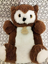 Doudou marionnette chouette hibou blanc marron HISTOIRE D'OURS