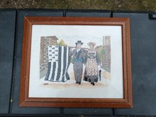 Bretagne cadre couple breton portant le Gwenn ha Du canevas
