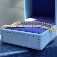 Bracelet tennis GIA Pass rond IJ/SI diamant naturel or jaune massif 14 carats