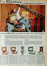 PUBLICITÉ DE PRESSE 1957 ÉLECTROPHONE MELOVOX PARTOUT A SA PLACE