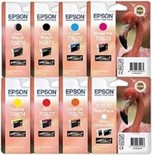 JEU COMPLET DE 8 CARTOUCHES EPSON FLAMAND ROSE POUR R1900 T0870 + T0871 T0872 ..