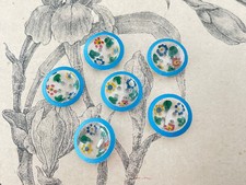 6 Boutons vintage transparent à décor de fleurs  French Button Années 60