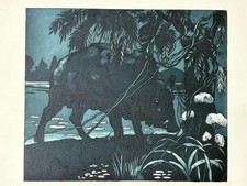 MAURICE DE BECQUE Gravure Eau Forte Art Deco 1930 sanglier boar phacochère Pig