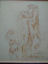 Rare grand dessin signé curiosa Dayelle de Terronblan nymphe et centaure 