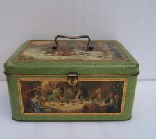 ancienne grande boîte coffre à biscuits Bonbon publicitaire décor scènes de vie